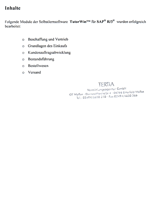 Abschlusszertifikat SAP R/3, Seite 2